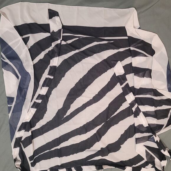 Black Ruffle 1 PC Tummy Control Swimsuit, Black, w/ Sheer Zebra Cover-Up, Small - Picture 7 of 10